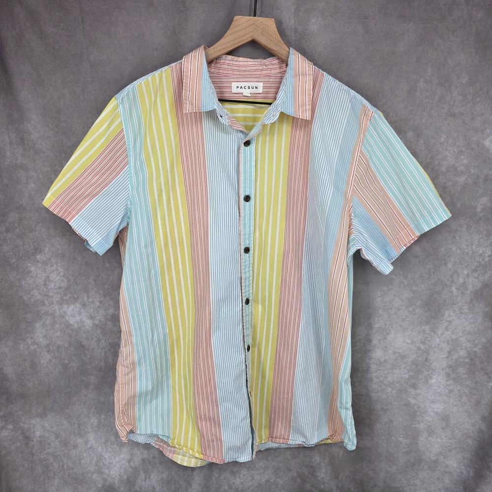 PacSun Men's Vertical Stripe Resort Shirt Camp Pastel Large Button Up